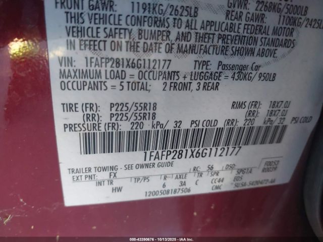 2006 FORD FIVE HUNDRED 1FAFP281X6G112177 Photo 8