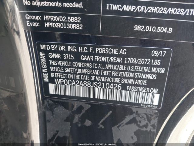 2018 PORSCHE 718 BOXSTER WP0CA2A88JS210426 Photo 8