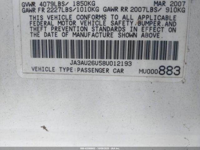 2008 MITSUBISHI LANCER JA3AU26U58U012193 Photo 8