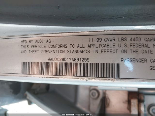 2000 AUDI A4 WAUDC28D1YA091259 Photo 8