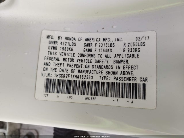 1HGCR2F1XHA162563 Honda k24w1