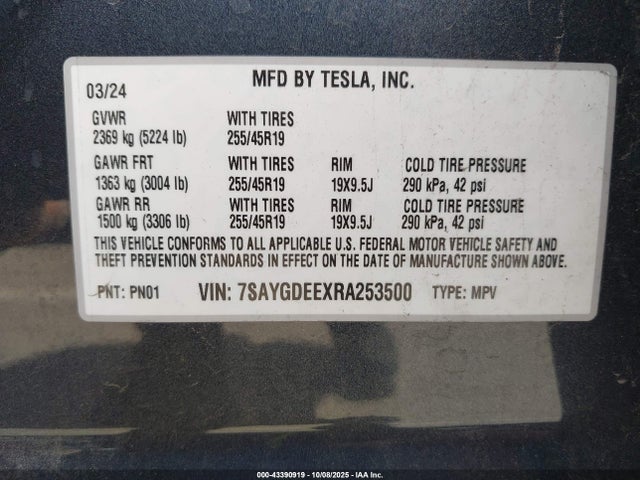 2024 TESLA MODEL Y 7SAYGDEEXRA253500 Photo 8