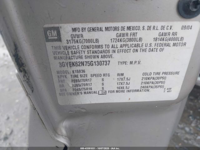 2005 CADILLAC ESCALADE EXT 3GYEK62N75G130737 Photo 8