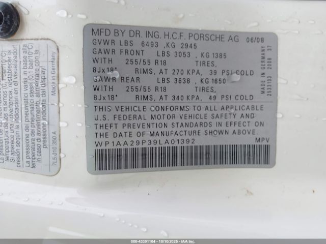 2009 PORSCHE CAYENNE WP1AA29P39LA01392 Photo 8
