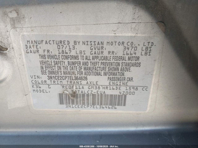 3N1CE2CP7EL364626 Nissan 2014