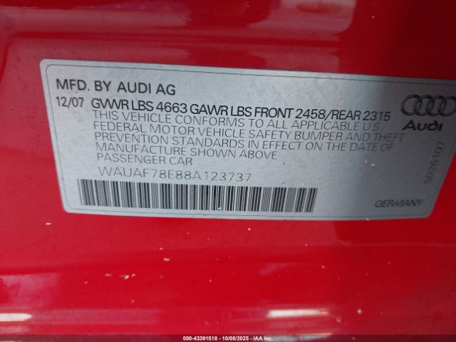 2008 AUDI A4 WAUAF78E88A123737 Photo 8