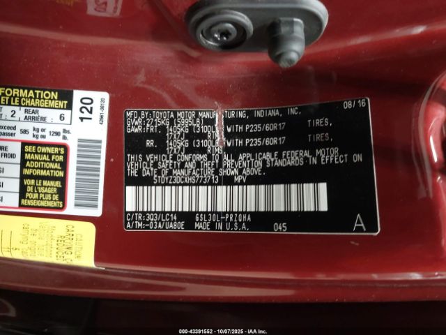 2017 TOYOTA SIENNA 5TDYZ3DCXHS773713 Photo 8