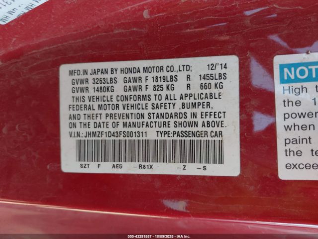 2015 HONDA CR-Z JHMZF1D43FS001311 Photo 8