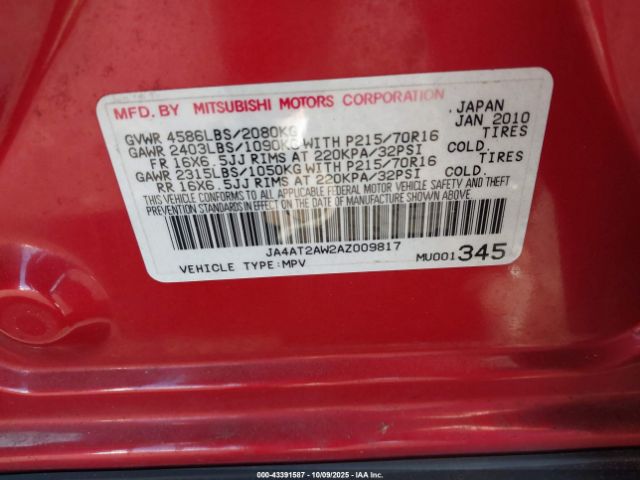 2010 MITSUBISHI OUTLANDER JA4AT2AW2AZ009817 Photo 8