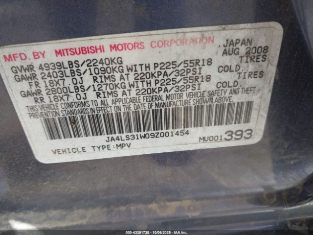 2009 MITSUBISHI OUTLANDER JA4LS31W09Z001454 Photo 8