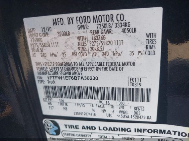 2011 FORD F-150 1FTFW1EF6BFA30230 Photo 8