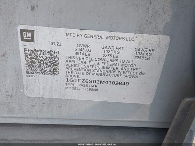 2021 CHEVROLET BOLT EV 1G1FZ6S01M4102849 Photo 8