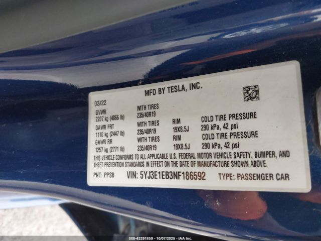 2022 TESLA MODEL 3 5YJ3E1EB3NF186592 Photo 8