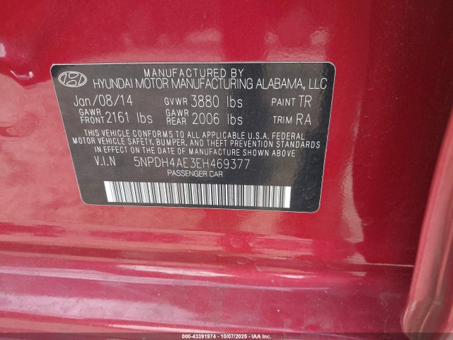 Aukcja sprzedaży 2014 Hyundai Elantra Se, vin: 5NPDH4AE3EH469377, numer aukcji: 43391974