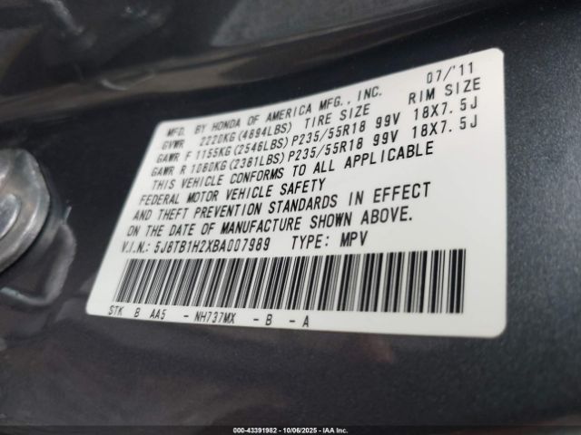 2011 ACURA RDX 5J8TB1H2XBA007989 Photo 8