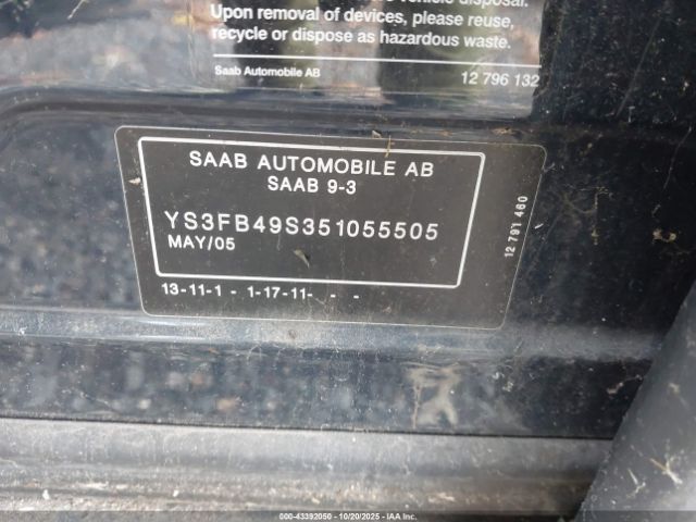 2005 SAAB 9-3 YS3FB49S351055505 Photo 8