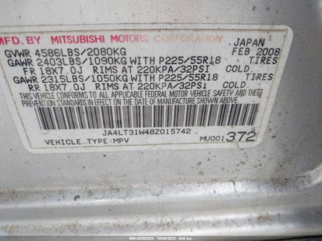 2008 MITSUBISHI OUTLANDER JA4LT31W48Z015742 Photo 8