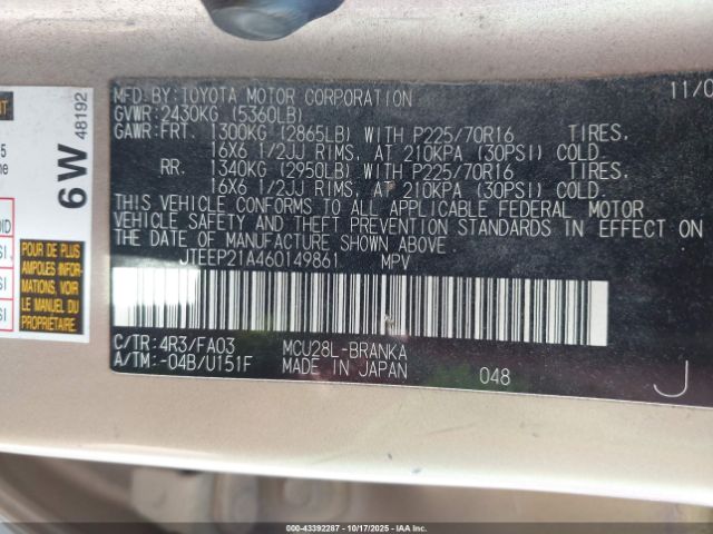 2006 TOYOTA HIGHLANDER JTEEP21A460149861 Photo 8