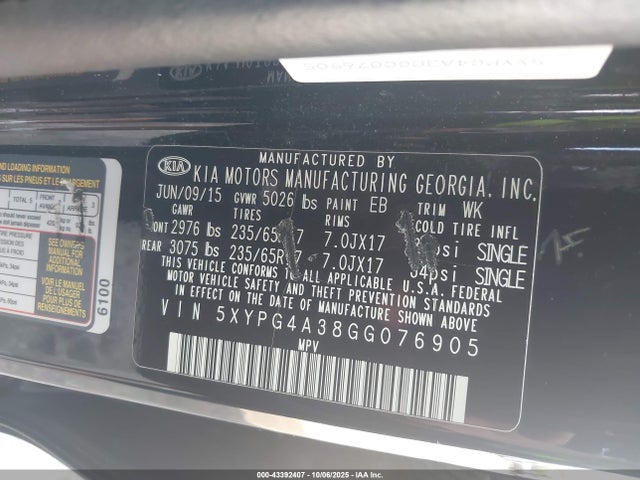 5XYPG4A38GG076905 KIA dohc gdi theta ii
