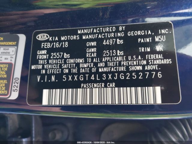 2018 KIA OPTIMA 5XXGT4L3XJG252776 Photo 8