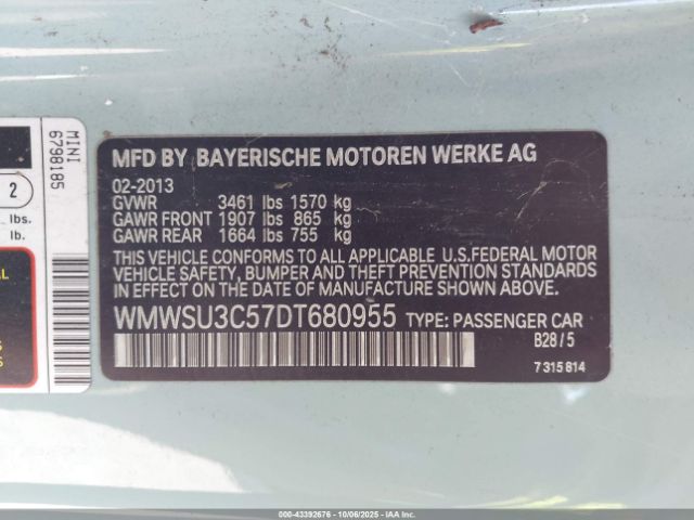 2013 MINI HARDTOP WMWSU3C57DT680955 Photo 8