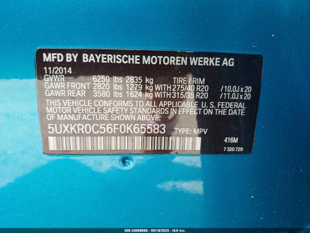 BMW X5 2015 5UXKR0C56F0K65583 Image 9