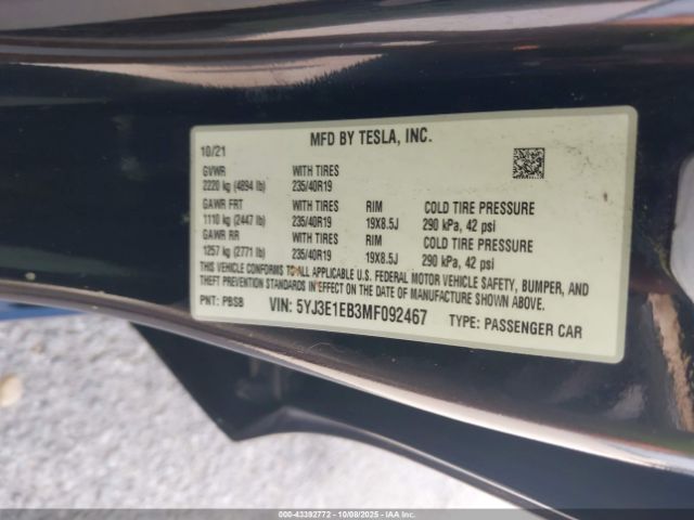 2021 TESLA MODEL 3 5YJ3E1EB3MF092467 Photo 8