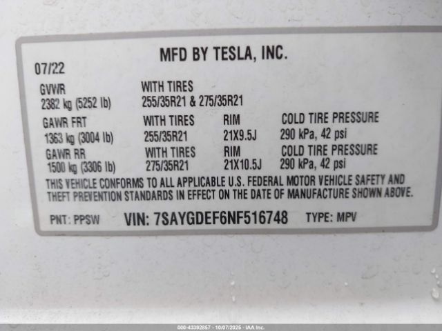 2022 TESLA MODEL Y 7SAYGDEF6NF516748 Photo 8