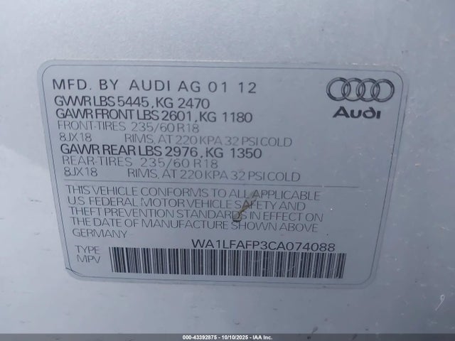2012 AUDI Q5 WA1LFAFP3CA074088 Photo 8