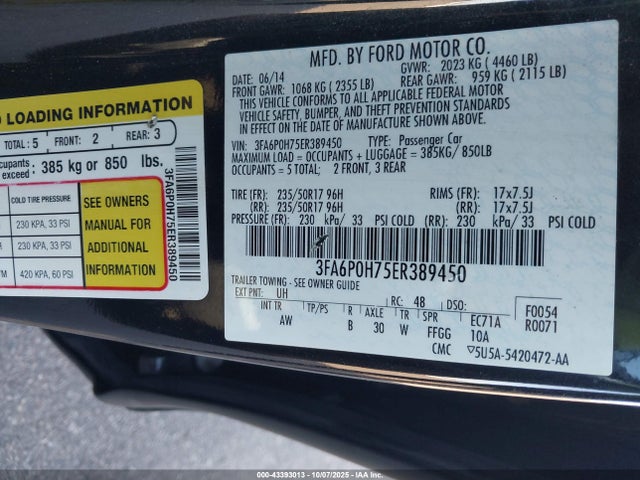 Ford FUSION SE 2014 3FA6P0H75ER389450 Image 9