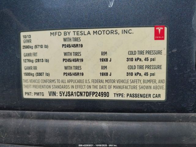 2013 TESLA MODEL S 5YJSA1CN7DFP24990 Photo 8
