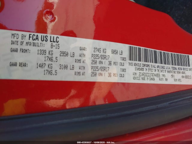 Продажа на аукционе авто 2015 Dodge Grand Caravan Sxt, vin: 2C4RDGCG1FR744959, номер лота: 43393037