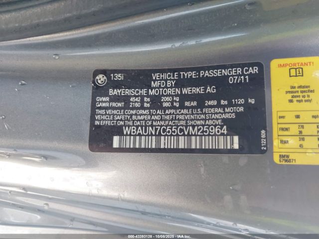 2012 BMW 135I WBAUN7C55CVM25964 Photo 8