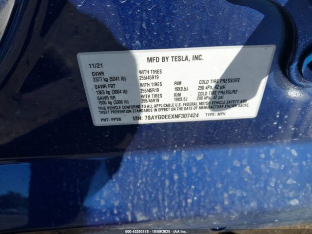 2022 TESLA MODEL Y 7SAYGDEEXNF307424 Photo 8