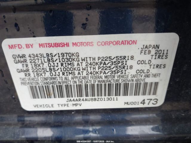 2011 MITSUBISHI OUTLANDER SPORT JA4AR4AU8BZ013011 Photo 8