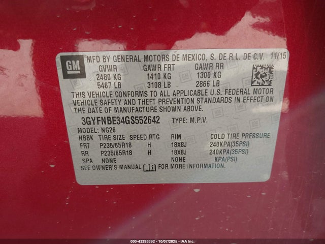 2016 CADILLAC SRX 3GYFNBE34GS552642 Photo 8