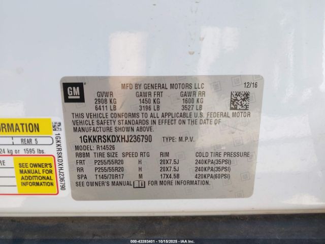 2017 GMC ACADIA LIMITED 1GKKRSKDXHJ236790 Photo 8