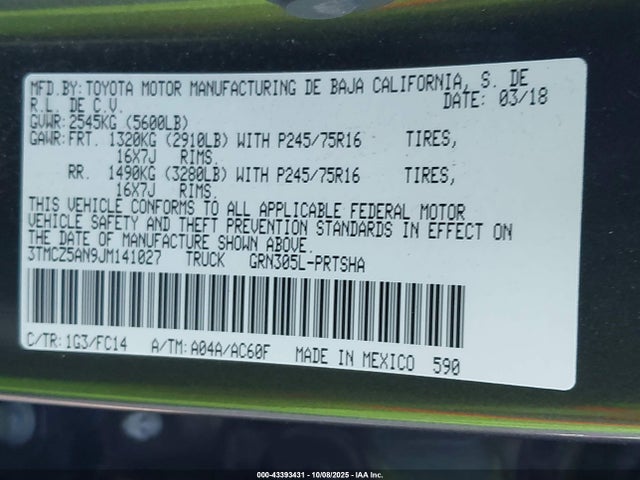 3TMCZ5AN9JM141027 Toyota Tacoma Sr5 V6