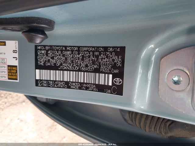 Toyota 2zr-fxe+3jm 2015 JTDKN3DU0F1869337 Image 9
