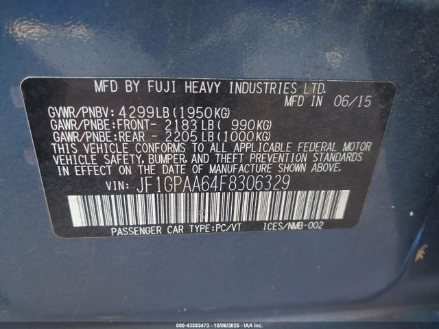 Subaru 2.0l na 2015 JF1GPAA64F8306329 Image 9