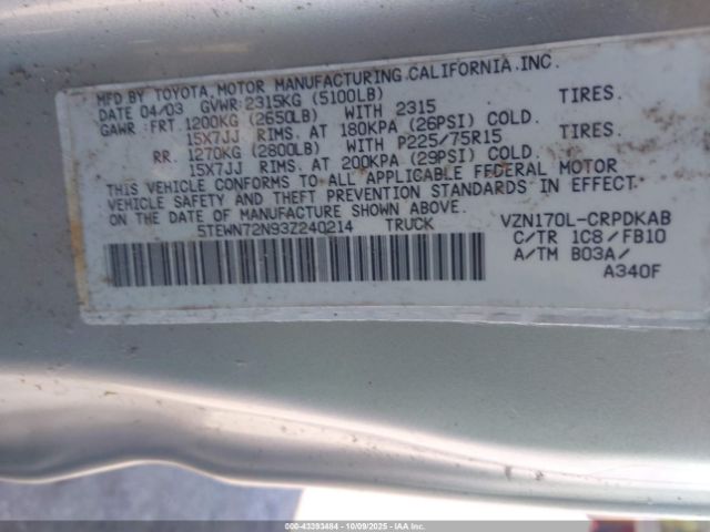 2003 TOYOTA TACOMA 5TEWN72N93Z240214 Photo 8