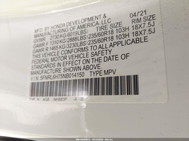 2022 HONDA ODYSSEY 5FNRL6H75NB014150 Photo 8