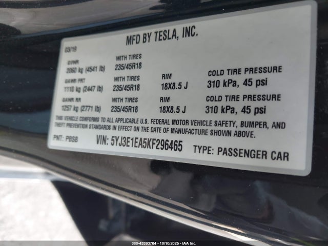 2019 TESLA MODEL 3 5YJ3E1EA5KF296465 Photo 8
