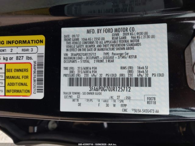 2018 FORD FUSION 3FA6P0G70JR125712 Photo 8