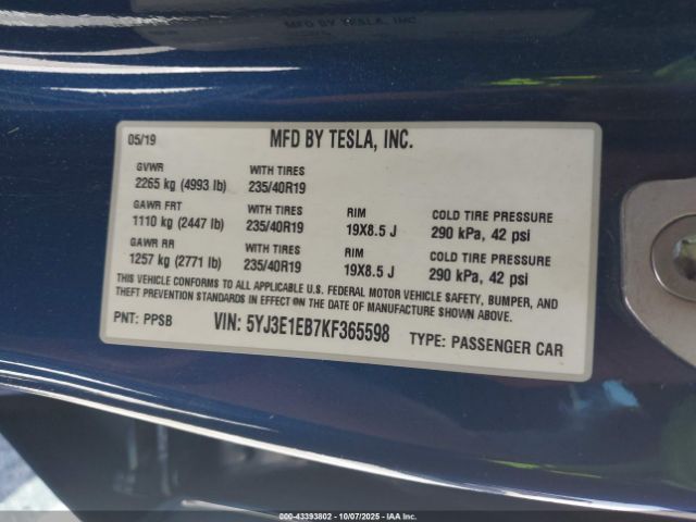 2019 TESLA MODEL 3 5YJ3E1EB7KF365598 Photo 8