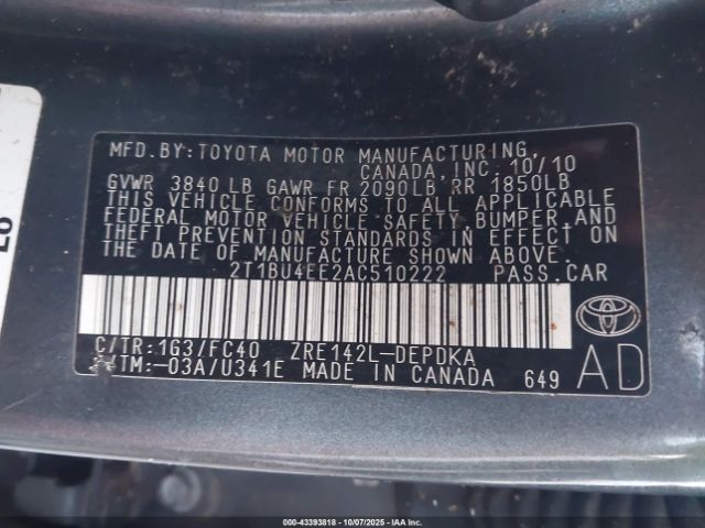 2010 TOYOTA COROLLA 2T1BU4EE2AC510222 Photo 8