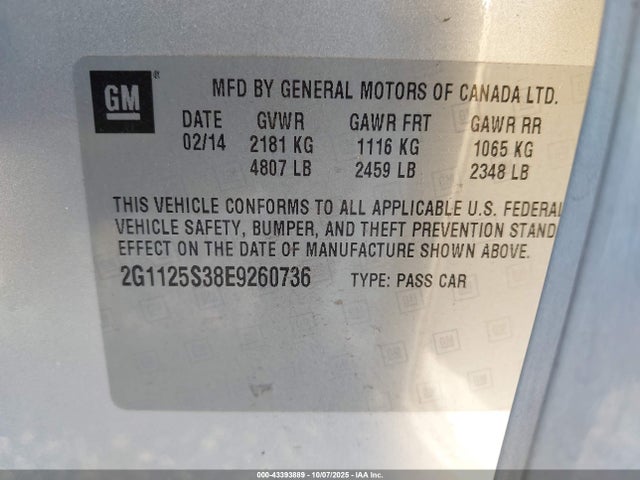 Chevrolet Impala 2lt 2014 2G1125S38E9260736 Image 9