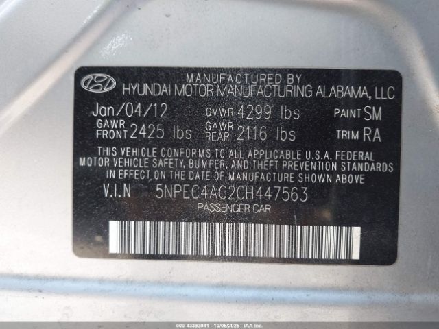2012 HYUNDAI SONATA 5NPEC4AC2CH447563 Photo 8