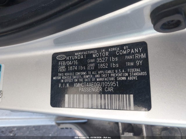 KMHCT4AE0GU105951 Hyundai ACCENT SE