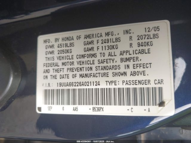 2006 ACURA TL 19UUA66226A021124 Photo 8